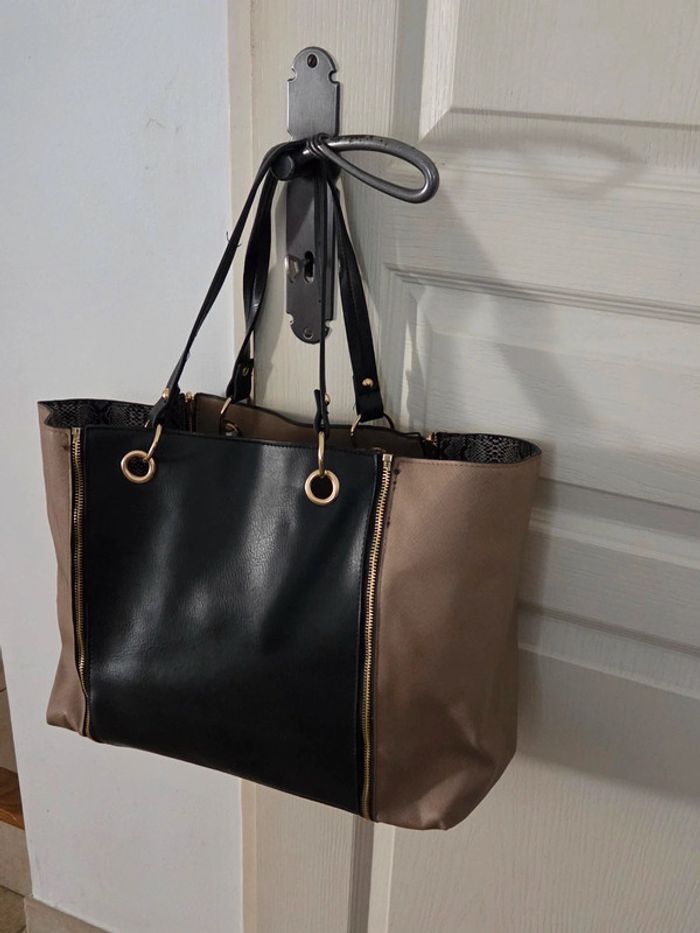 Sac à main main Paquetage noir et marron beige - photo numéro 4