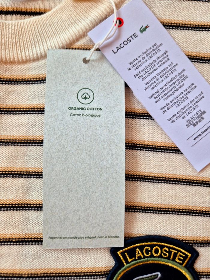 Pull "Lacoste" Blanc à rayures Taille L  Taille L neuf sous blister 100 % coton organique. - photo numéro 8