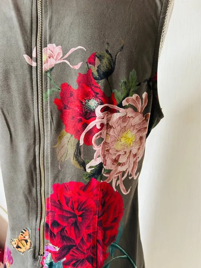 🌺🍁Robe vintage automnale kaki fleurie bohème chic S/M Autumn dress floral beaded details🍁🌺 - photo numéro 10