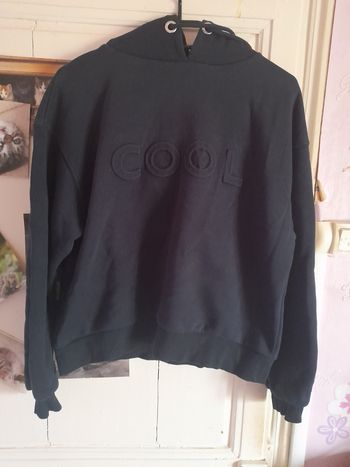 Pull/sweat à capuche bleu marine molletonné, marque Promod, taille S