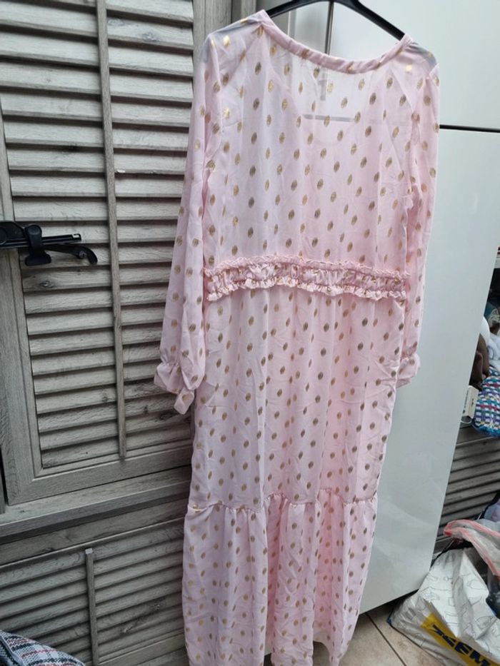 Robe de nuit manche longue rose transparente à petit pois taille S - photo numéro 7
