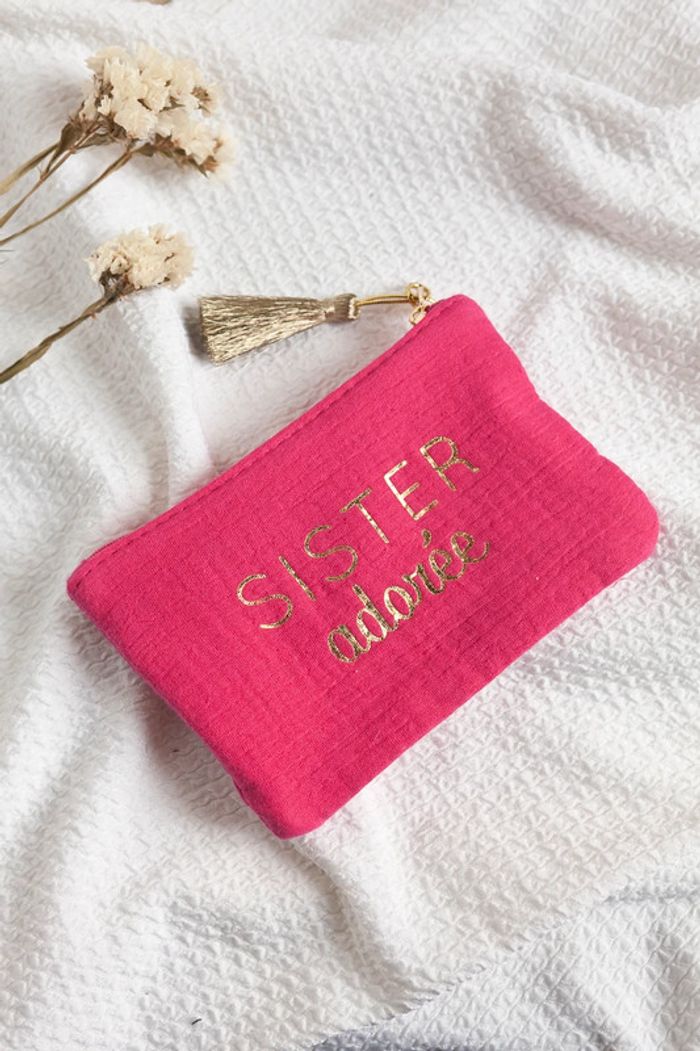 Pochette en gaze de coton rose - Sister adorée