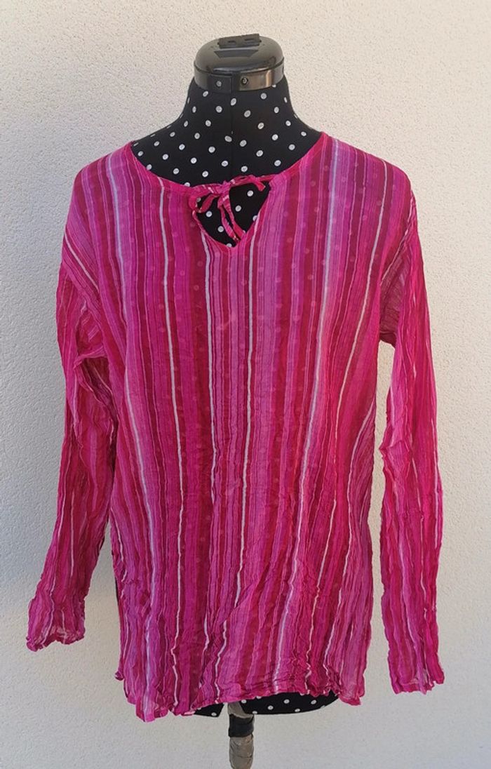 Blouse transparente rose fushia rayures Taille M Coline - photo numéro 6