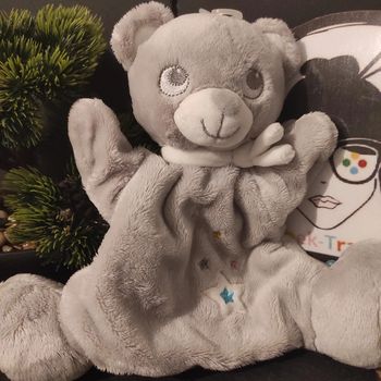 Marionnette Doudou Siplec Mots D'enfants Ours Gris Écharpe Etoiles #geektradedoudou