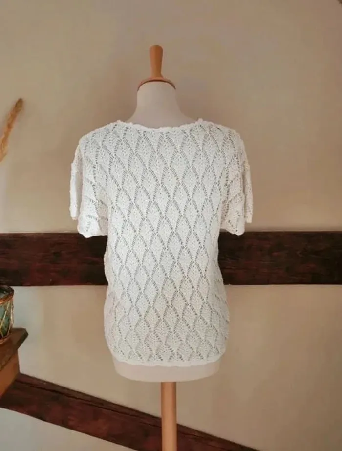 Top blanc maille ajourée coton acrylique - photo numéro 6