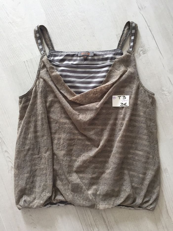 504-Haut gris voile kaki T 3 ( 40/42) - photo numéro 3