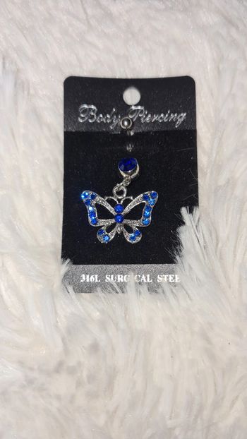 Piercing nombril papillon strass blanc et bleu