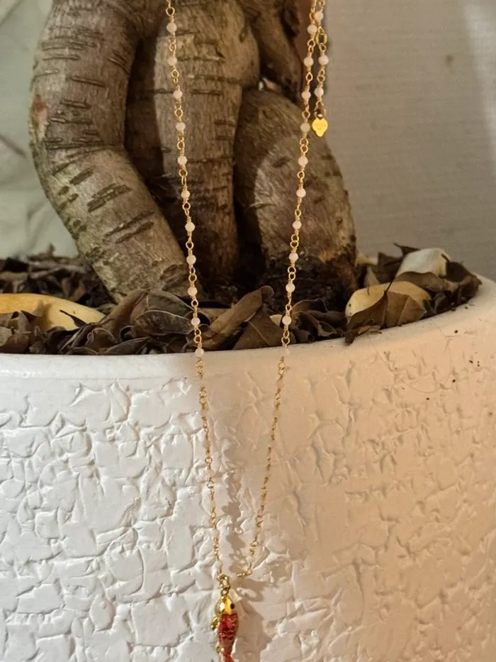 Collier habaha Paris perles jade acier inoxydable or pendentif poussin couleurs - photo numéro 6