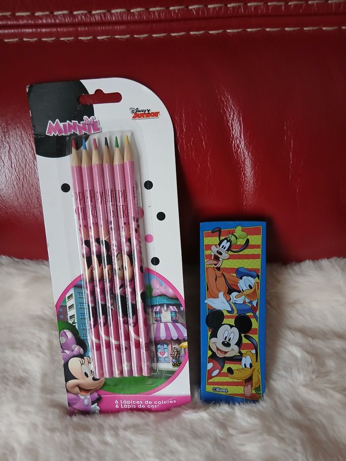 Papeterie Disney: 6 Crayons-couleur Minnie +Maxi gomme Mickey & ses amis - photo numéro 2