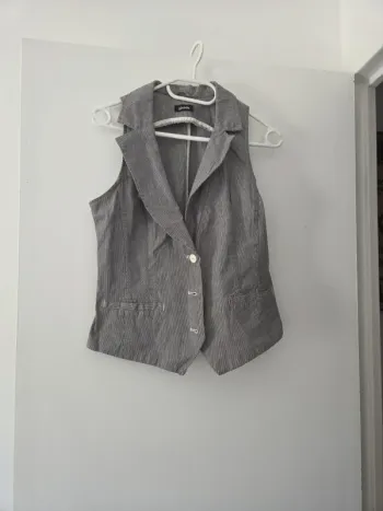 Veste blazer femme sans manche gris rayures TBE taille 42 pimkie