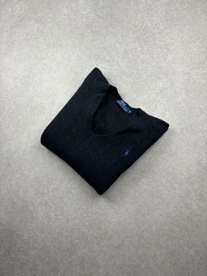 Pull d’hiver torsadé en maille Ralph Lauren en laine et cachemire noir col V taille XS