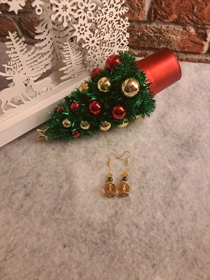 Boucles d'oreilles pendante chic doré orange - photo numéro 2