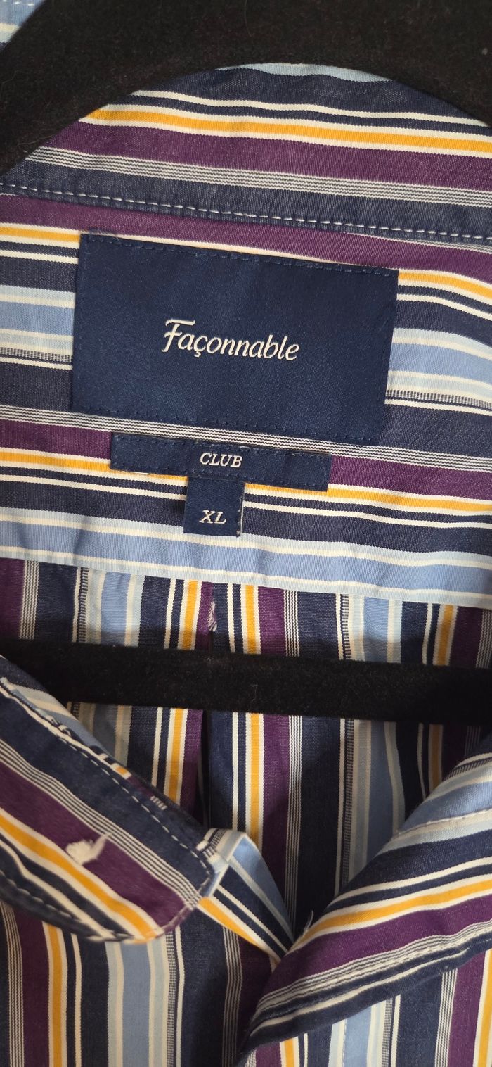 Chemise Façonnable Club XL – 100 % coton – Rayures bleu marine / jaune / prune – Élégance française - photo numéro 2