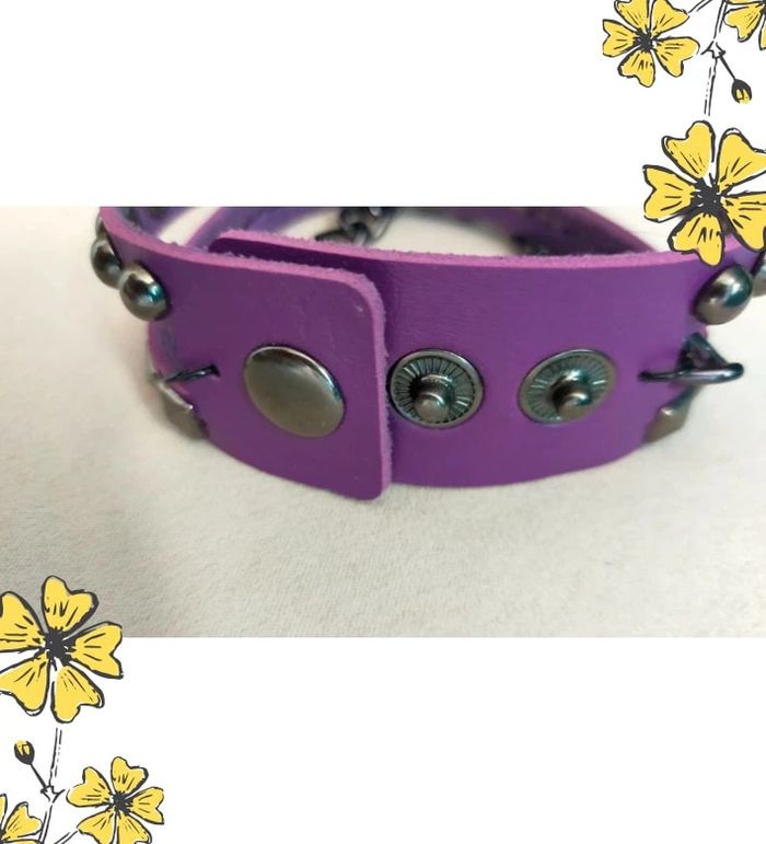 Bracelet manchette violet à clous et chaînes – Collection Reflets de Lavande - photo numéro 4