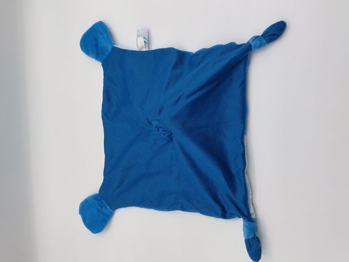 Doudou plat lapin gris bleu bonnet GIPSY envers tissu pattes empreintes rayés - photo numéro 4