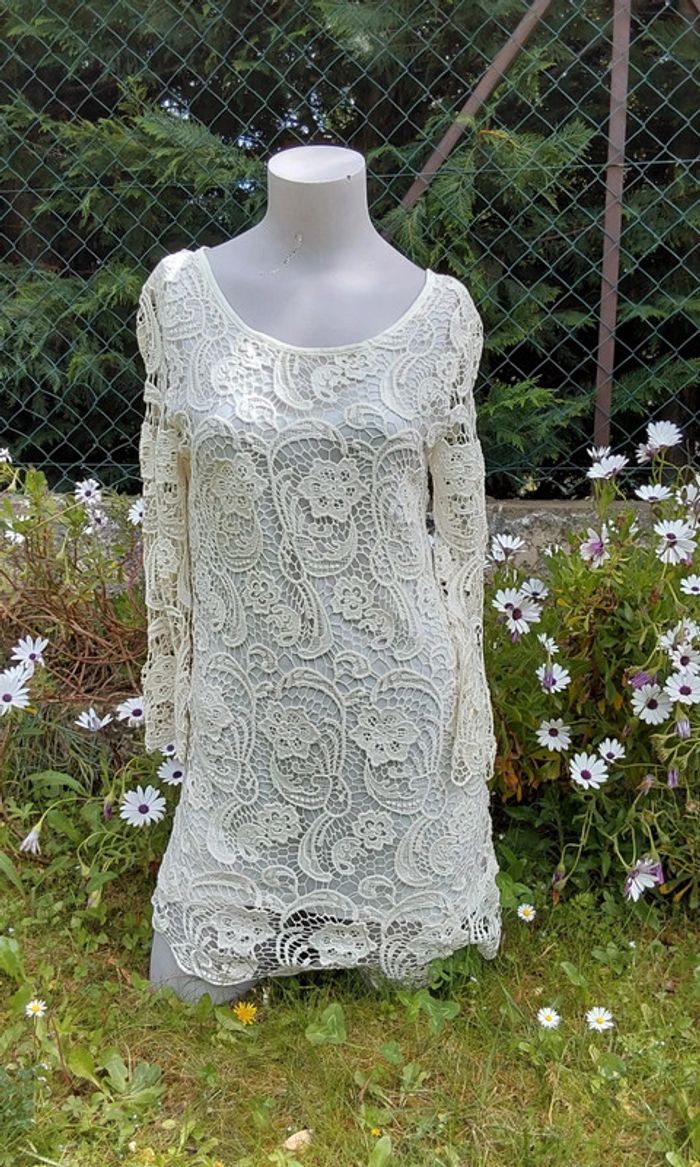Robe courte crochet blanc crème T36 - photo numéro 2