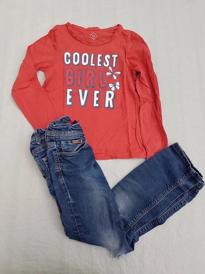 T-shirt manches longues fille 6 ans + jean cadeau