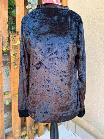 Pull léger t-shirt manches longues en velours frappe noir taille L