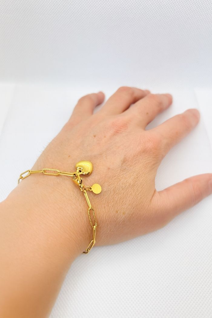Parure collier & bracelet doré maillon rectangulaire avec pendentif cœur - photo numéro 2