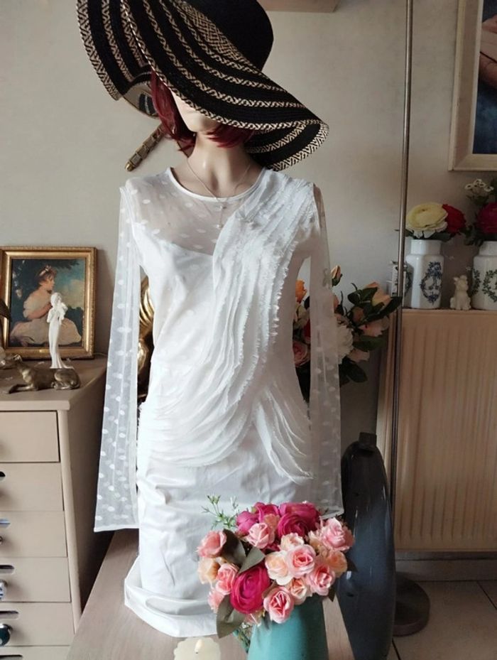 🌿Robe Satinée Dentelle Plumetis & Froufrous I'cona T34/36🌿 - photo numéro 2