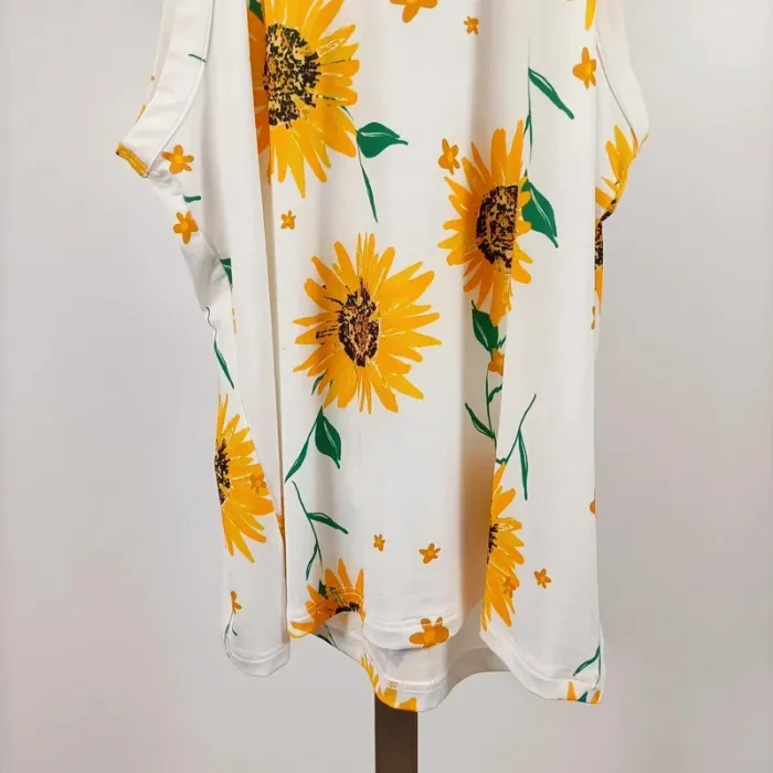 Débardeur blanc imprimé tournesols CMT Collection dos nageur léger été taille M femme A1102 - photo numéro 3