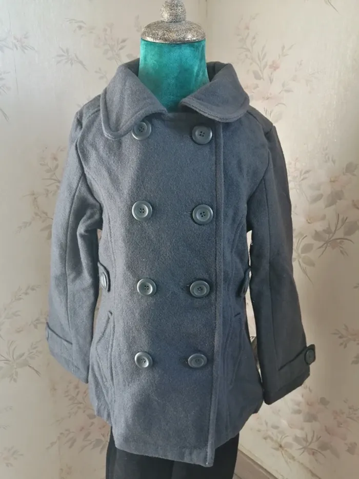 Manteau caban gris avec col et fermeture bouton / kiabi / (8ans) - photo numéro 3