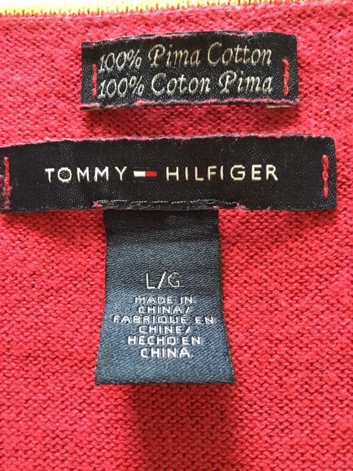 Pull col en V jacquard pour femme Tommy  Hilfiger fuchsia taille L 048 - photo numéro 8