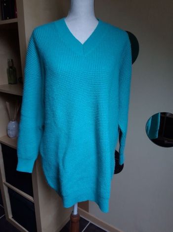 Pull long turquoise maille nid d'abeilles