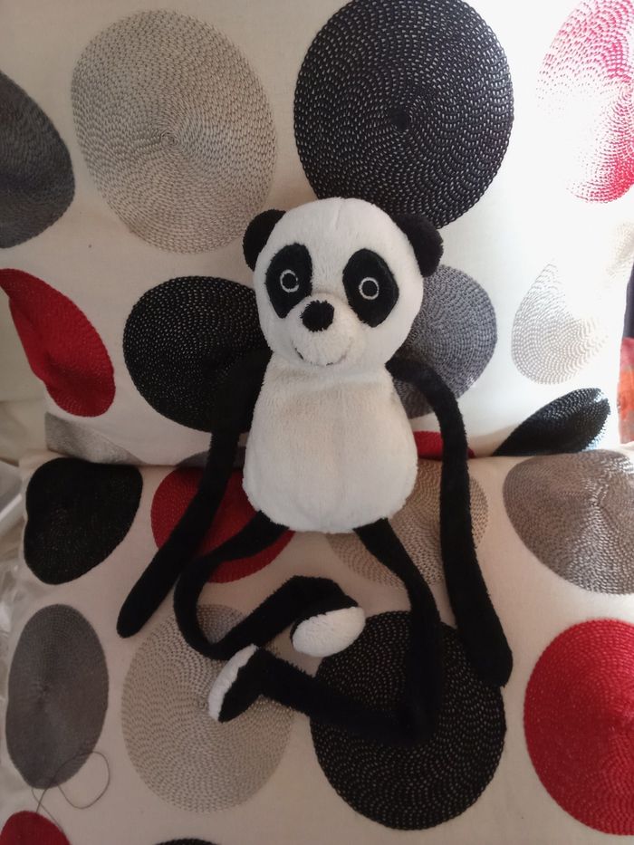 Doudou Panda d'occasion Nature Planet grande pattes noires dessous blanc bras fins noirs ours ourson panda achat zoo oeko-tex