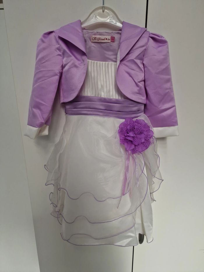 Robe Avec Boléro Baptême Cérémonie Mariage Blanc Lila Fleur Perles