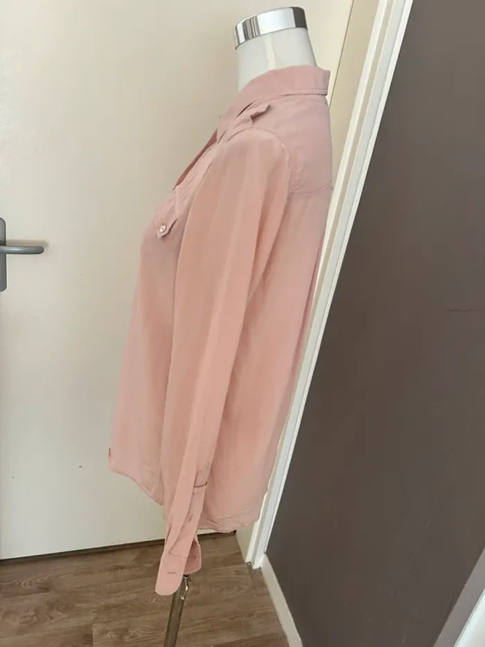 Gerard Darel, top haut blouse chemise  rose soie , femme, taille 38 - photo numéro 3