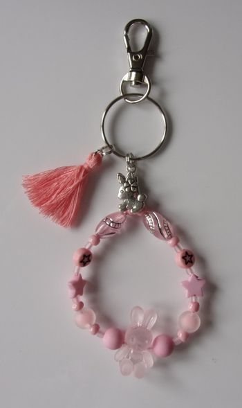 Porte clé ou Déco de sac à main lapin givré Rose