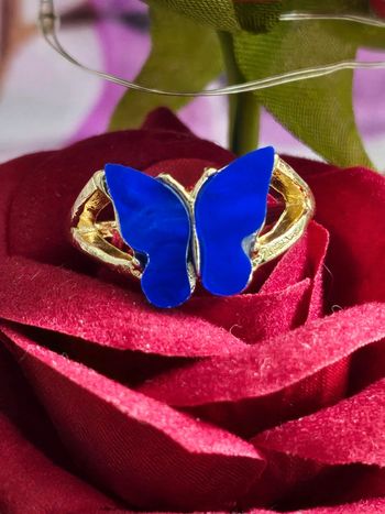 Bague avec son papillon bleu en acier inoxydable