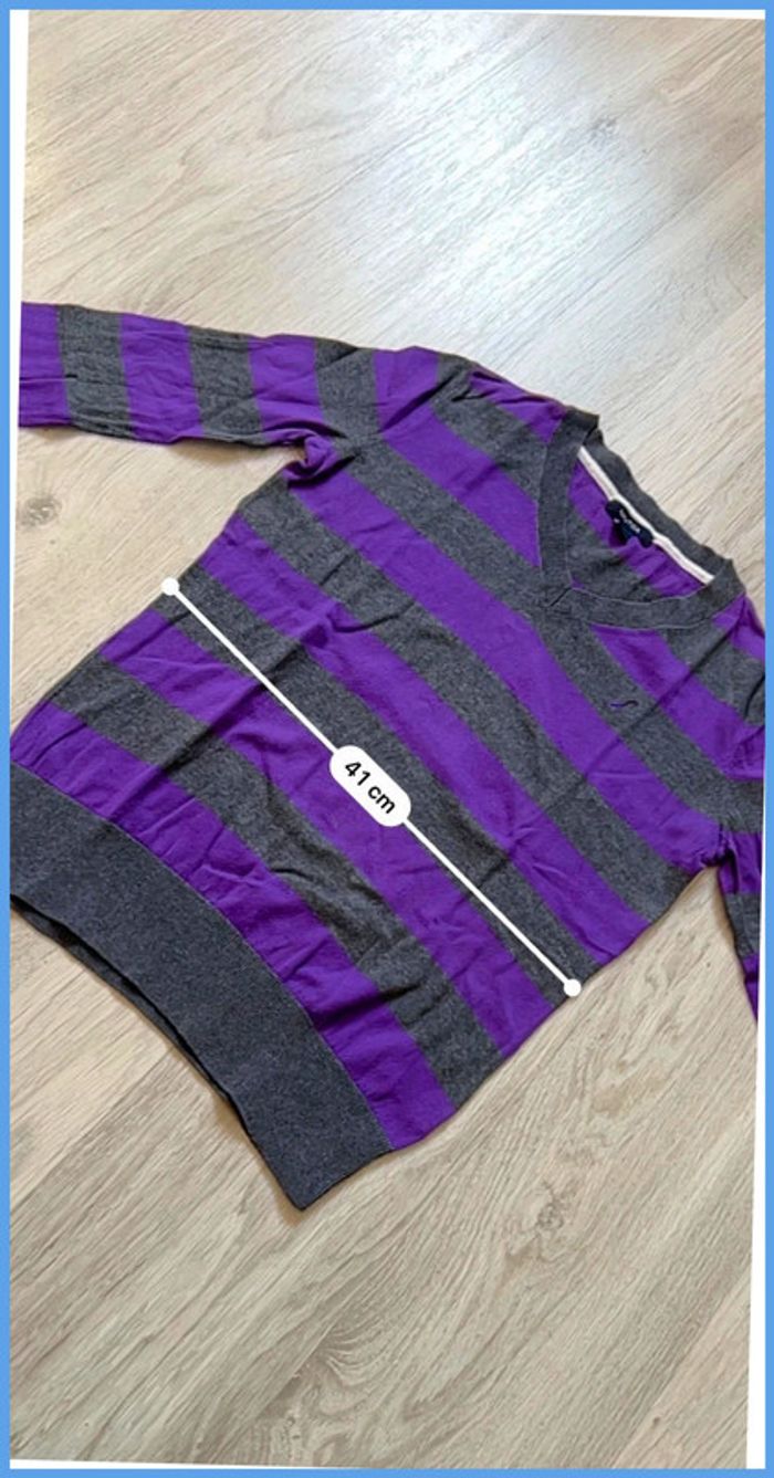 Pull femme fin col V Nautica avec logo brodé Violet et Gris Taille S - photo numéro 5