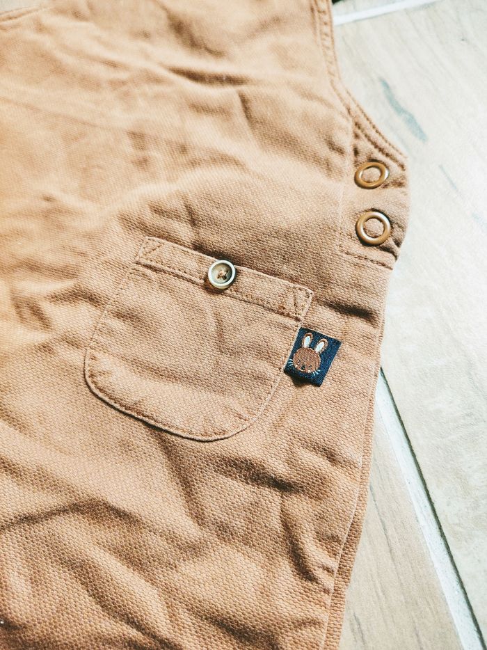 🐰Orchestra - Ensemble salopette marron et t-shirt à rayures motif lapin-taille 18mois - photo numéro 4