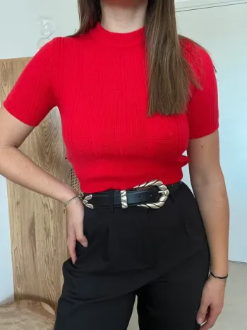 Pull court manches courtes rouge Zara