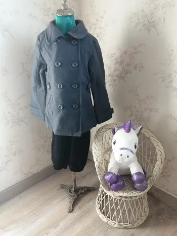 Manteau caban gris avec col et fermeture bouton / kiabi / (8ans)