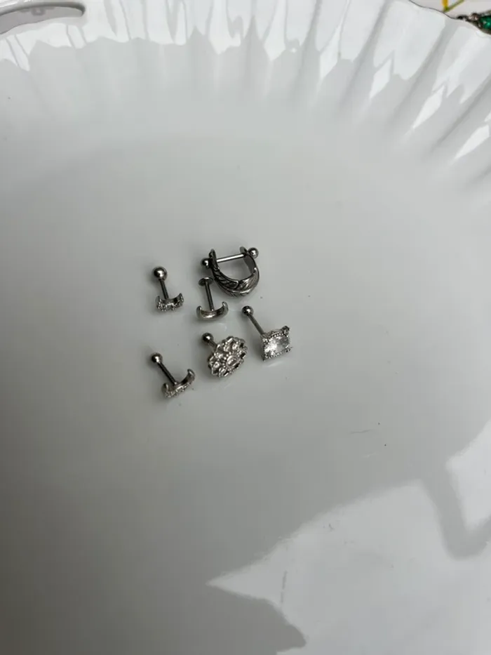 Lot 6 piercings acier inoxydable lune plume mono - photo numéro 3