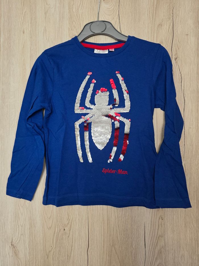 TEE-SHIRT MANCHE LONGUE GARÇON 👦 SPIDER-MAN MARVEL RÉVERSIBLE BLEU ROI TAILLE 6ANS