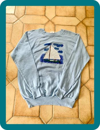 Crewneck sweat unisexe bleu graphique style peinture en relief vintage made in usa 90s vintage