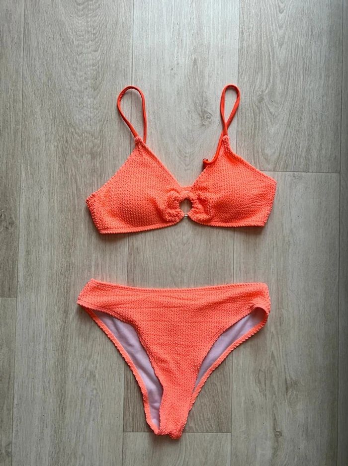 Maillot de bain texturé 2 pièces rose saumon Shein taille M