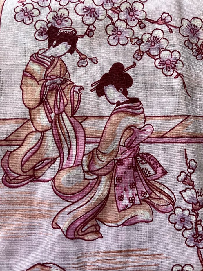 Vintage-Très belle parure de lit rose neuve-Motifs japonisants - photo numéro 5