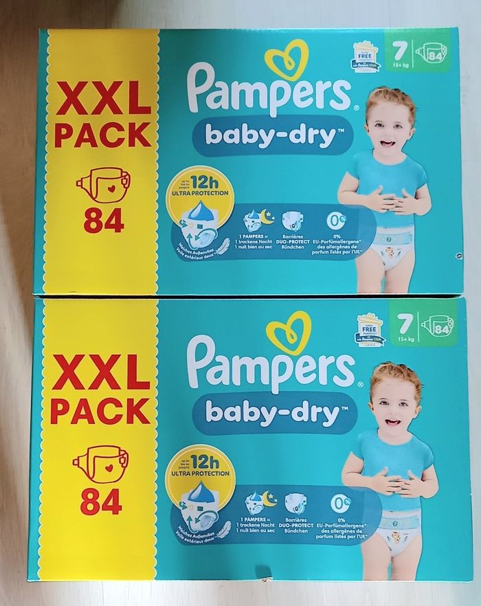 168 couches Pampers baby dry taille 7 (2 XXL Packs)