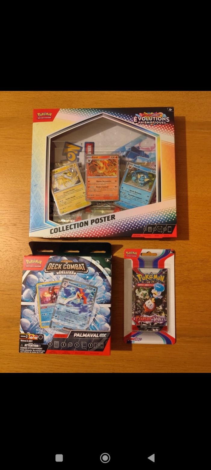 Lot Items cartes Pokémon poster évolutions Prismatiques EV8.5 booster EV1 starters deck amphinobi
