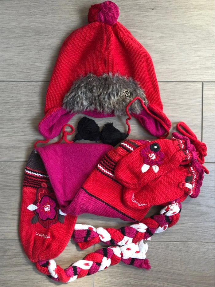 Ensemble bonnet, écharpe et moufles en laine et micro polaire Catimini T-2/3 ans