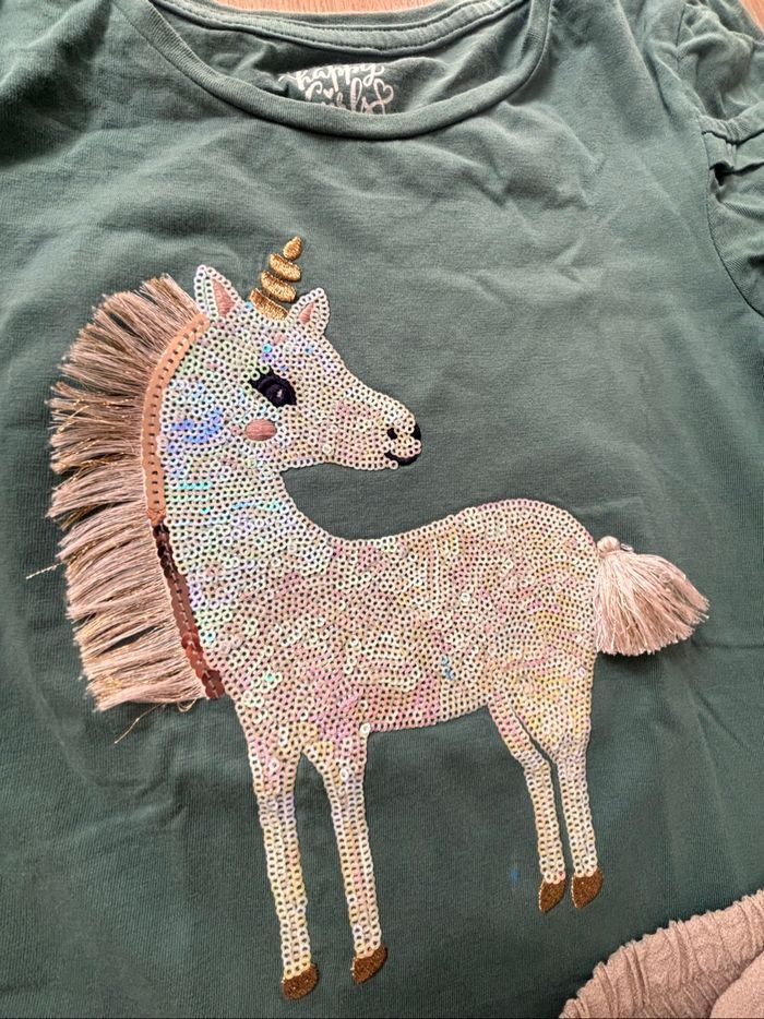 Ensemble t-shirt licorne kaki et short beige 8/10 ans - photo numéro 3