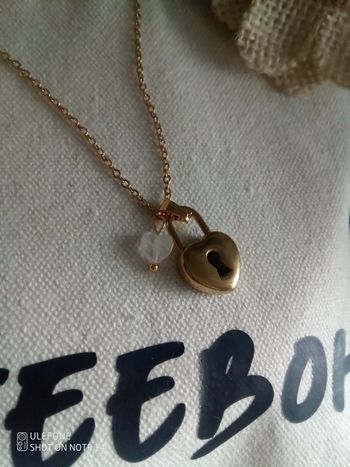 Collier cadenas du coeur et pierre de cristal de roche forme coeur