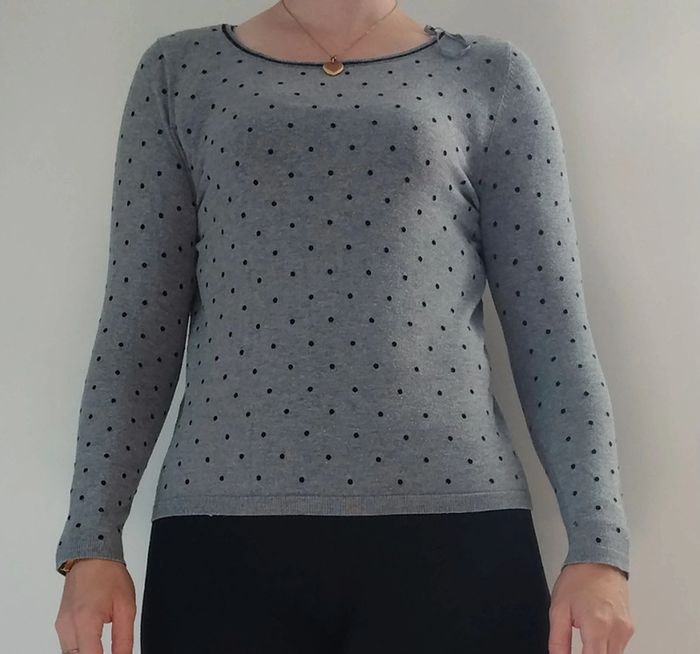 Pull Léger gris à pois noirs Camaïeu taille M - photo numéro 2