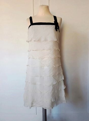 💎 robe en soie femme volant noir écru maison 123 Paris  taille M 38