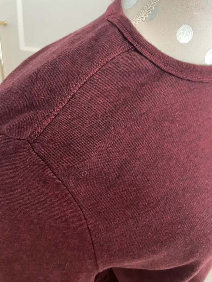 Pull léger bordeaux chiné 100% coton neuf - photo numéro 3
